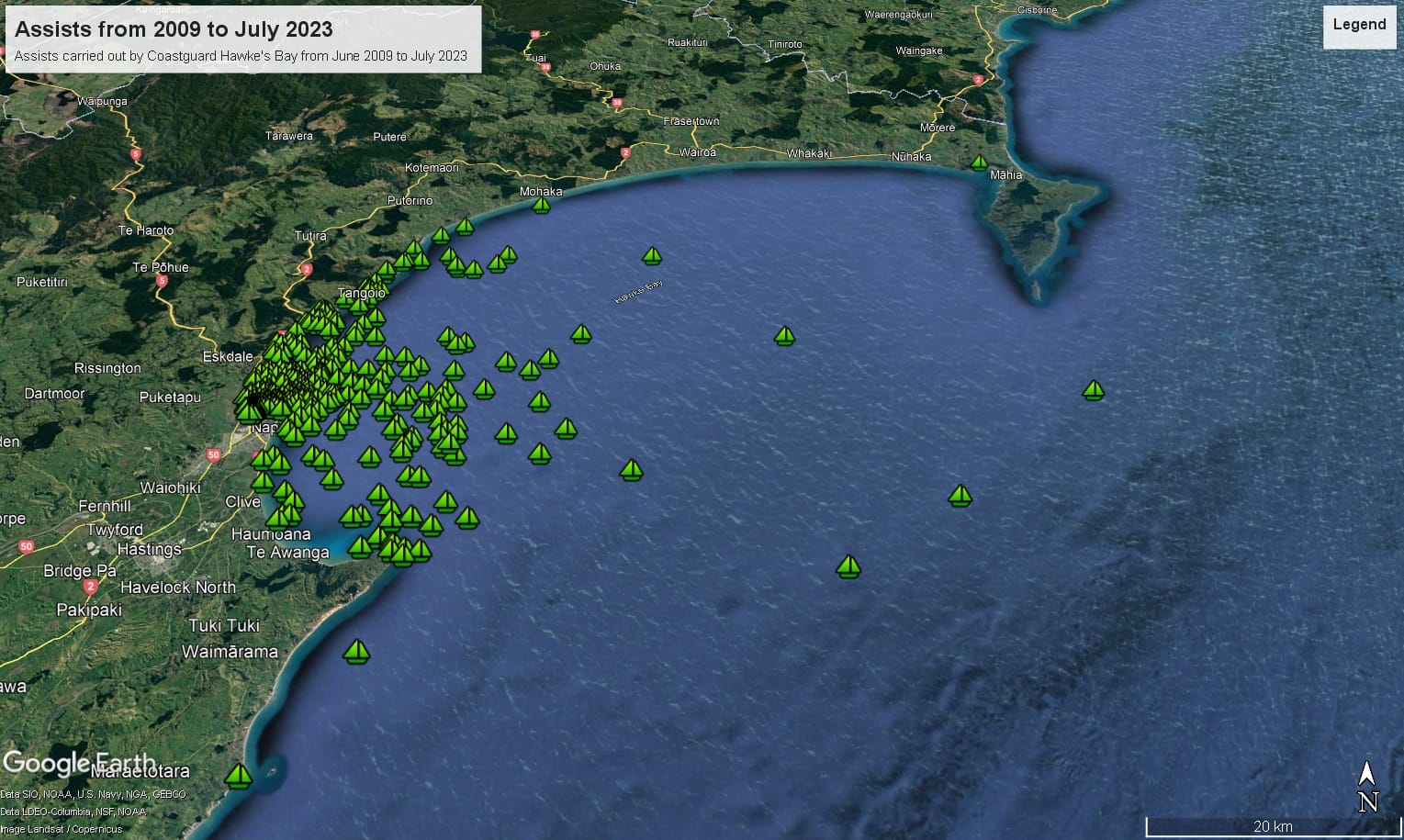 Assists from 2009 to July 2023 - Coastguard Hawke's Bay